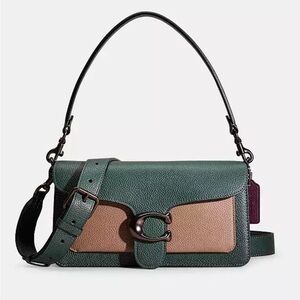 Coach Tabby Shoulder Bag 26 In Colorblock Forest Green, Beige Gunmetal Hardware